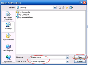 PC Select Comma Separated and type Contacts in the File Name